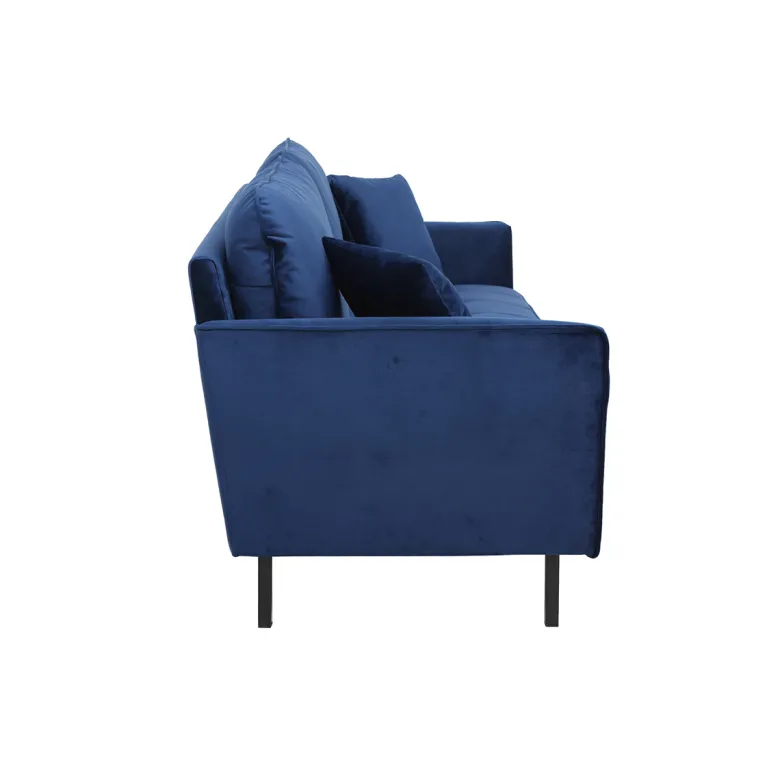 Canapé 3 places en tissu velours bleu foncé et métal noir beka