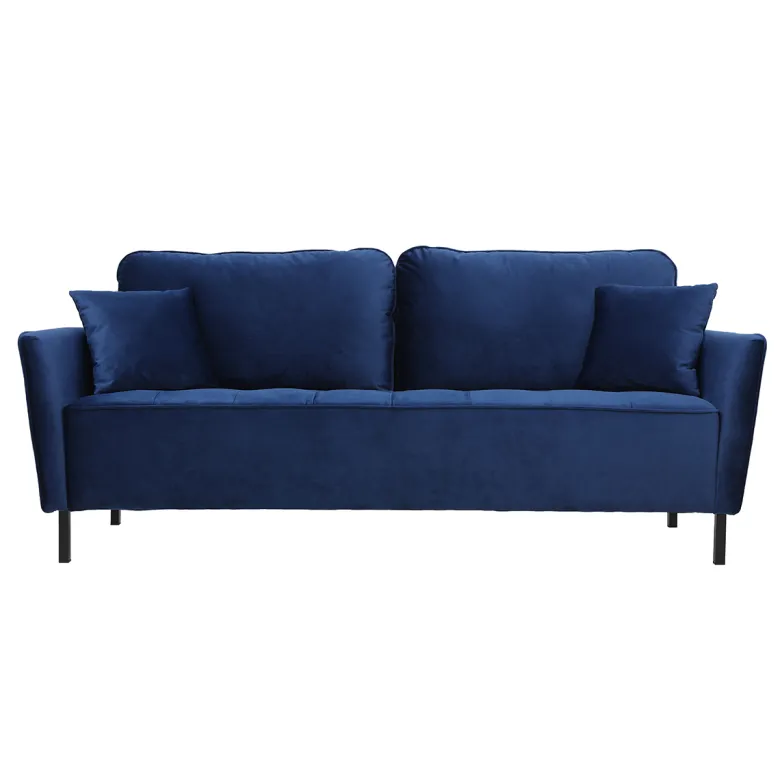 Canapé 3 places en tissu velours bleu foncé et métal noir beka
