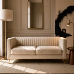 Canapé 2 places en velours beige - gatsby