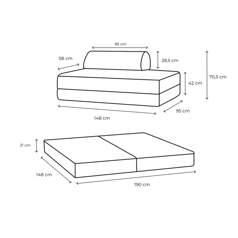 Canapé 2 places modulable - tissu extérieur à rayures Anthracite