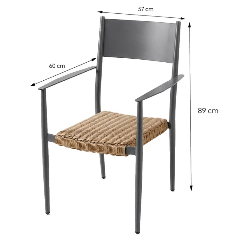 Canberra ensemble table de jardin 200 cm et 8 fauteuils gris foncé effet rotin