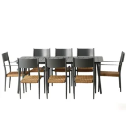 Canberra ensemble table de jardin 200 cm et 8 fauteuils gris foncé effet rotin