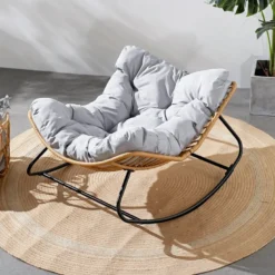 Canggu fauteuil à bascule en résine tressée coussin gris