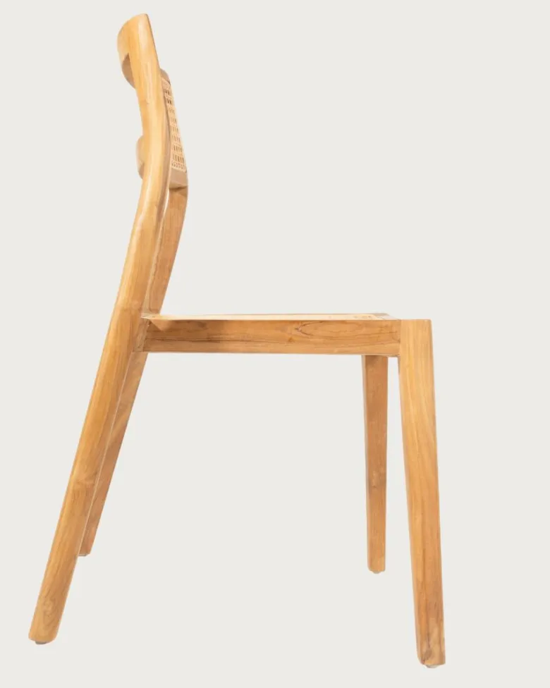 Canopée - chaise salle à manger en bois de teck massif et rotin