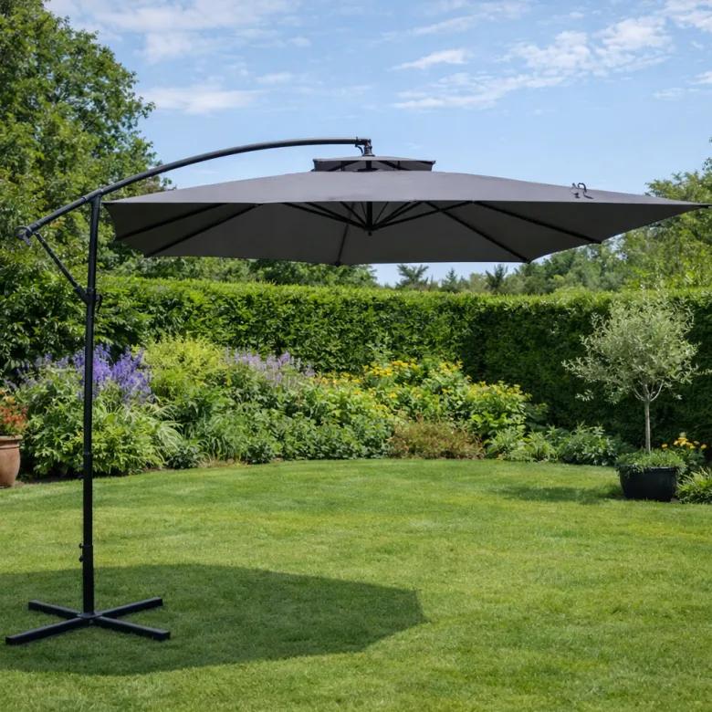 Capri parasol gris déporté carré 3 x 3 m