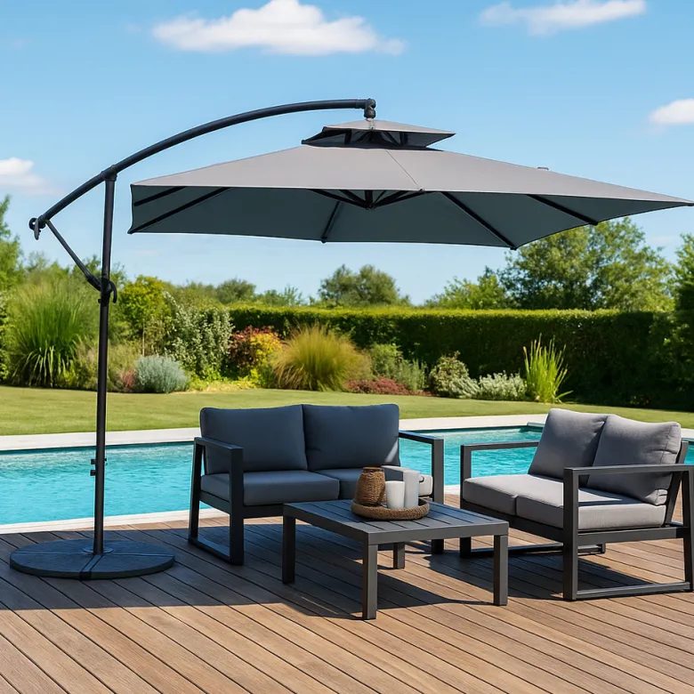 Capri parasol gris déporté carré 3 x 3 m