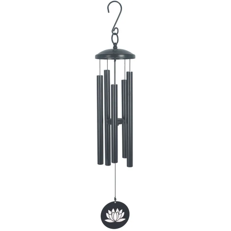 Carillon à vent noir lotus 77 cm