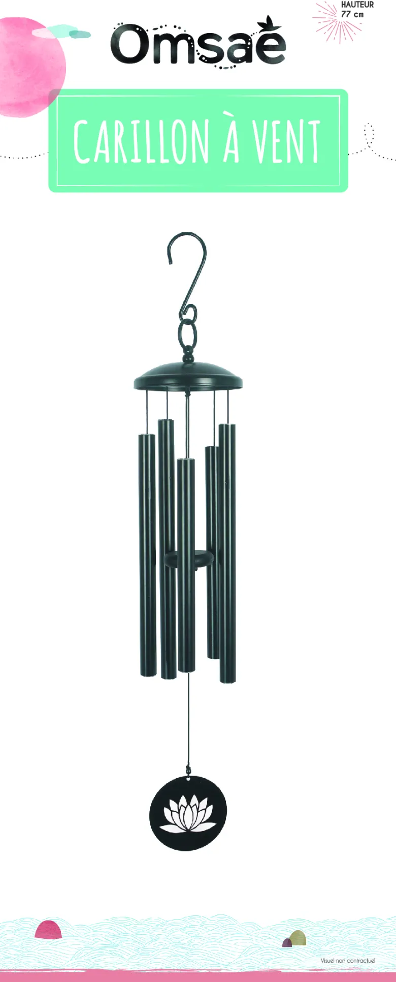 Carillon à vent noir lotus 77 cm