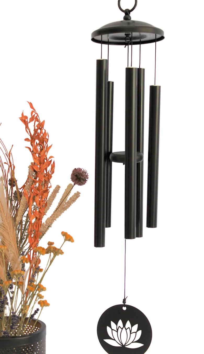 Carillon à vent noir lotus 77 cm