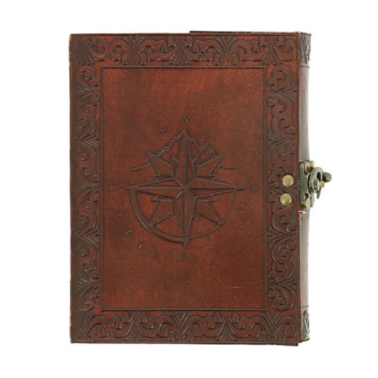 Carnet cuir avec loquet Rose des Vents