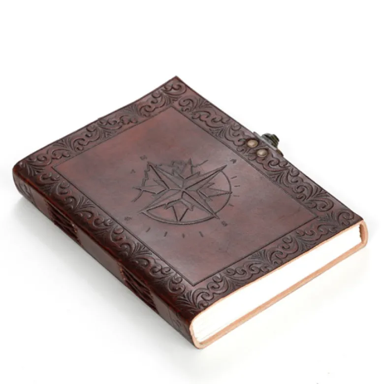 Carnet cuir avec loquet Rose des Vents