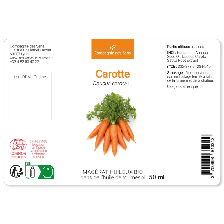 Carotte - macérât huileux bio - 50ml - flacon en verre