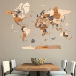 Carte du monde en bois 3D