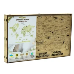 Carte du monde en bois 2d claire s