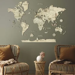 Carte du monde en bois 2d claire s