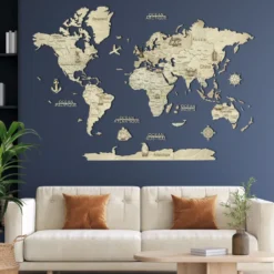 Carte du monde en bois 2d claire l