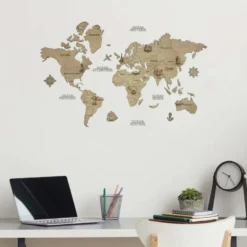 Carte du monde en bois 2d 60*40 cm