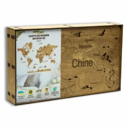 Carte du monde en bois 2d foncée l