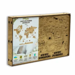 Carte du monde en bois 2d foncée s