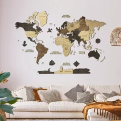 Carte du monde en bois 2d multicolor l