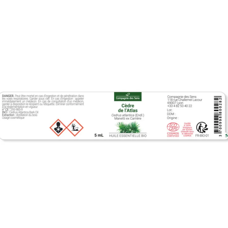 Cèdre de l'atlas - huile essentielle bio - 5ml garantie chromacert® - chémotypée
