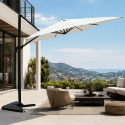 Cesare parasol ecru déporté rectangle 3 x 4 m rotatif à 360