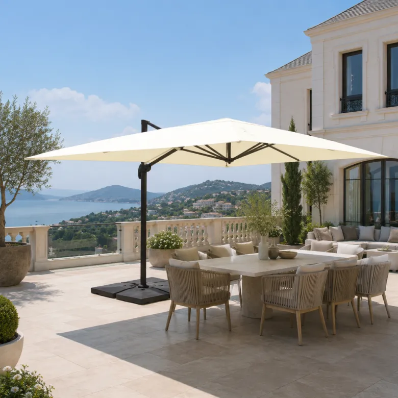 Cesare parasol ecru déporté rectangle 3 x 4 m rotatif à 360