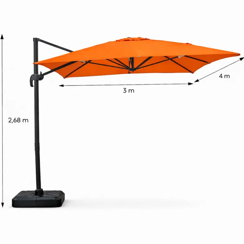 Cesare parasol rectangulaire 3x4m déporté rotatif orange en aluminium