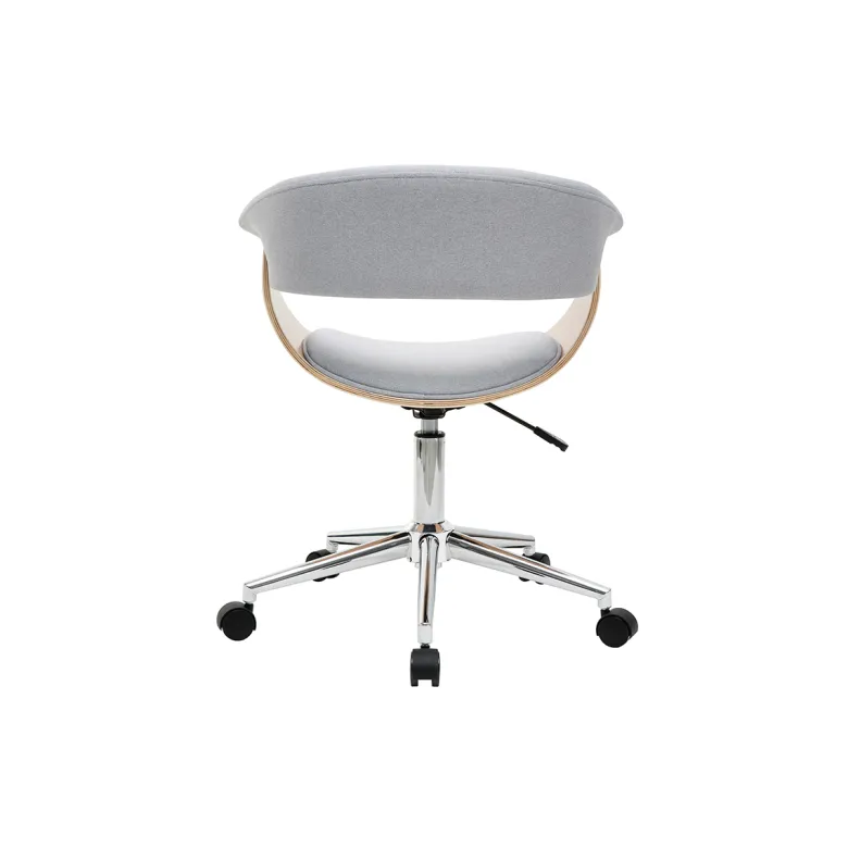 Chaise de bureau en tissu gris clair, bois clair et acier chromé oktav