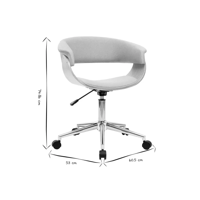 Chaise de bureau en tissu gris clair, bois clair et acier chromé oktav