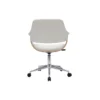 Chaise de bureau à roulettes blanc, bois clair et acier chromé hansen