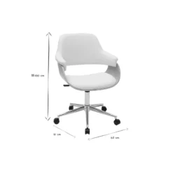 Chaise de bureau à roulettes blanc, bois clair et acier chromé hansen