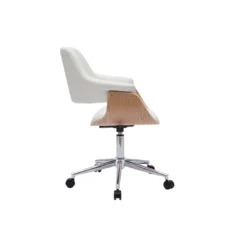 Chaise de bureau à roulettes blanc, bois clair et acier chromé hansen