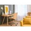 Chaise de bureau à roulettes blanc, bois clair et acier chromé melkior