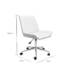 Chaise de bureau à roulettes blanc, bois clair et acier chromé melkior