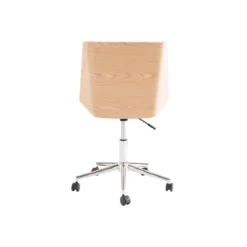 Chaise de bureau à roulettes blanc, bois clair et acier chromé melkior