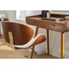 Chaise de bureau à roulettes blanc, bois foncé noyer et acier chromé walnut