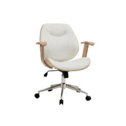 Chaise de bureau à roulettes blanc, bois clair et acier chromé yorke