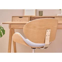 Chaise de bureau à roulettes en tissu gris clair et bois clair walnut