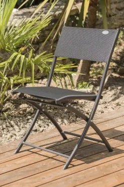 Chaise de jardin pliante en aluminium et toile plastifiéee - gris anthracite