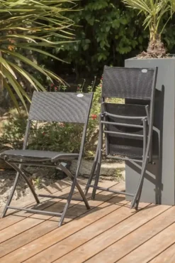 Chaise de jardin pliante en aluminium et toile plastifiéee - gris anthracite