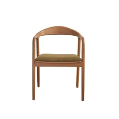 Chaise en teck massif et velours kaki