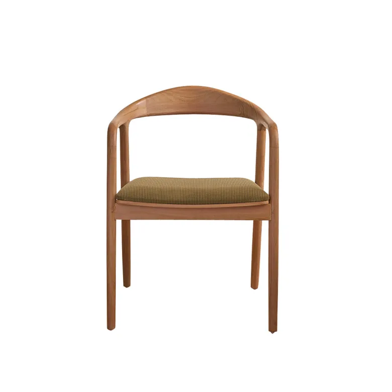Chaise en teck massif et velours kaki