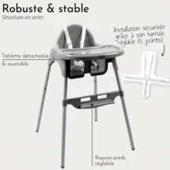 Chaise haute bébé - gris
