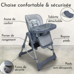 Chaise haute bébé pliable - grise