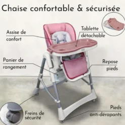 Chaise haute bébé pliable - rose