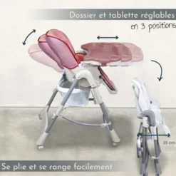 Chaise haute bébé pliable - rose