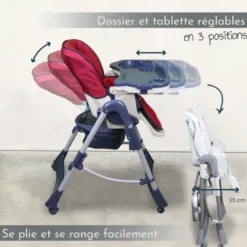 Chaise haute bébé pliable - rouge