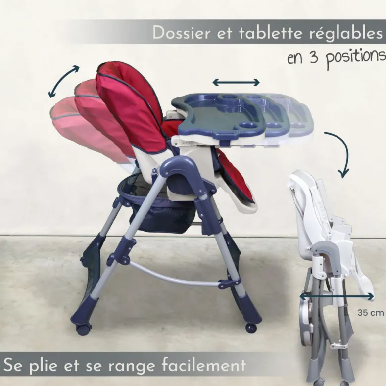 Chaise haute bébé pliable - rouge