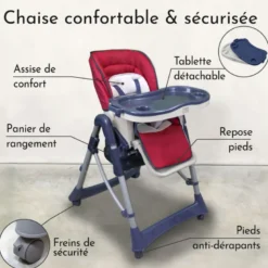 Chaise haute bébé pliable - rouge